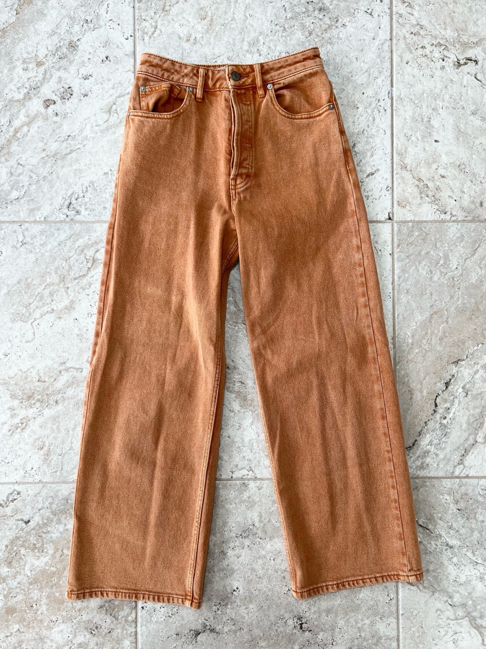 Free People Wales High-Waist Wide Leg Cropped Button Fly Jeans Terracotta, 24